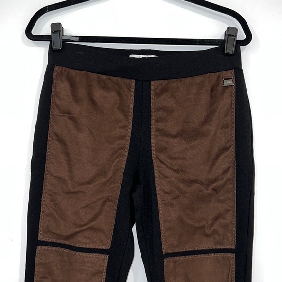 JOSEPH Ribkoff Black Ponte Pants with Colorblock Brown Faux Suede Panels size 8 - Picture 6 of 11